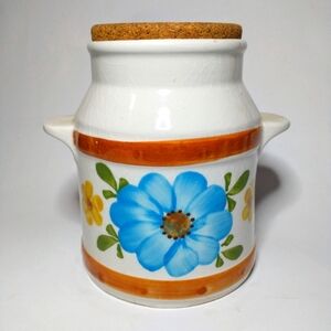 Vintage 6" Ceramic Floral Canister Hand-Painted‎ Kitchen Measurements 1979 Cork